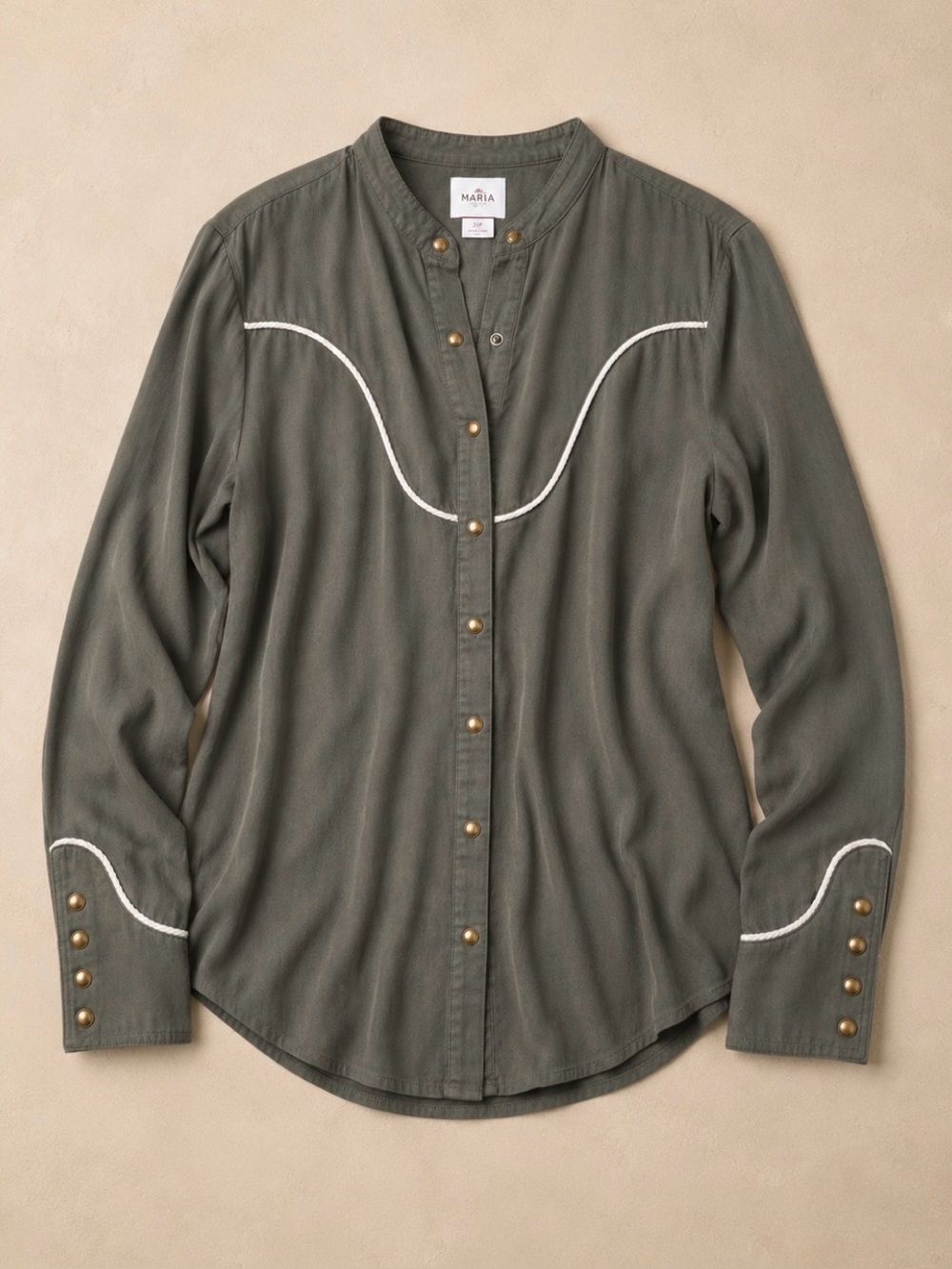 Ariat Pearl Snap Western Top Shirt Blouse Small L/S Brown Gray Silver Rodeo